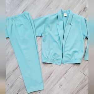 Graff California Vintage 80s Women's Aqua Pants & Blazer Set Pantsuit Size 8